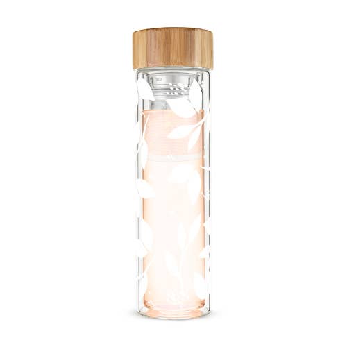 Blair™ Insulated Glass Travel Mug w/ Infuser - White Leaf