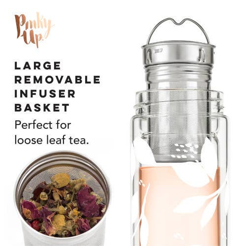 Blair™ Insulated Glass Travel Mug w/ Infuser - White Leaf