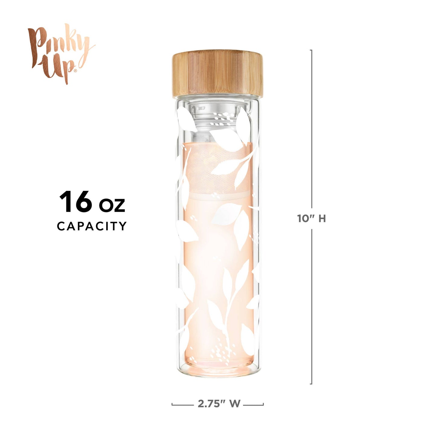 Blair™ Insulated Glass Travel Mug w/ Infuser - White Leaf