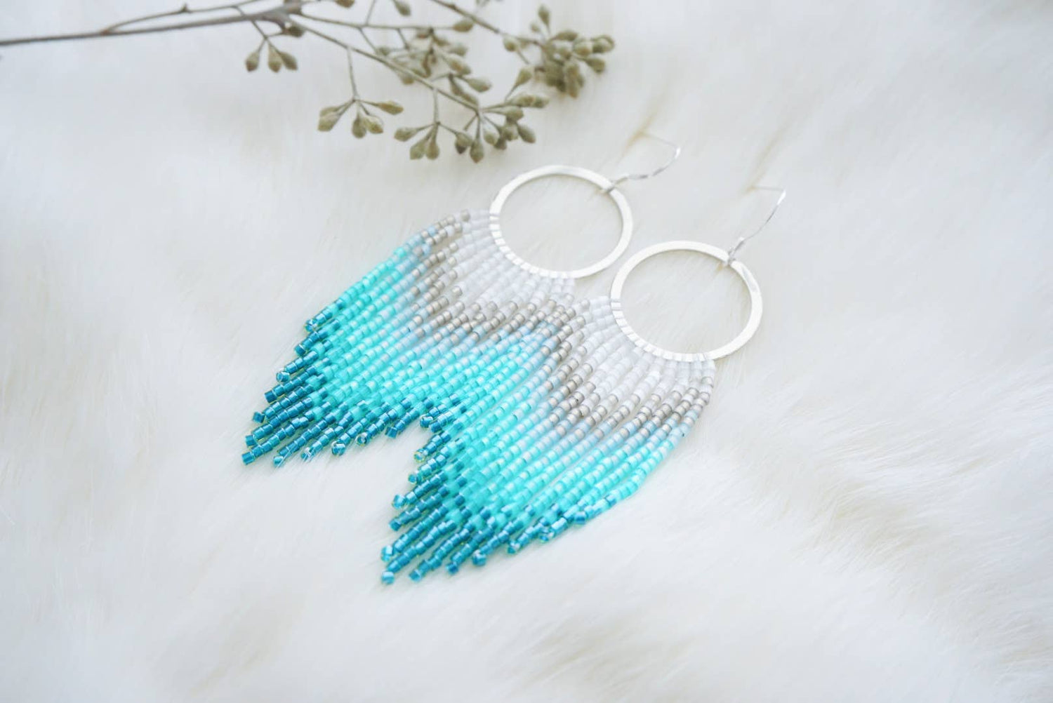 Gianna - Silver to Teal Ombre Fringe Earrings