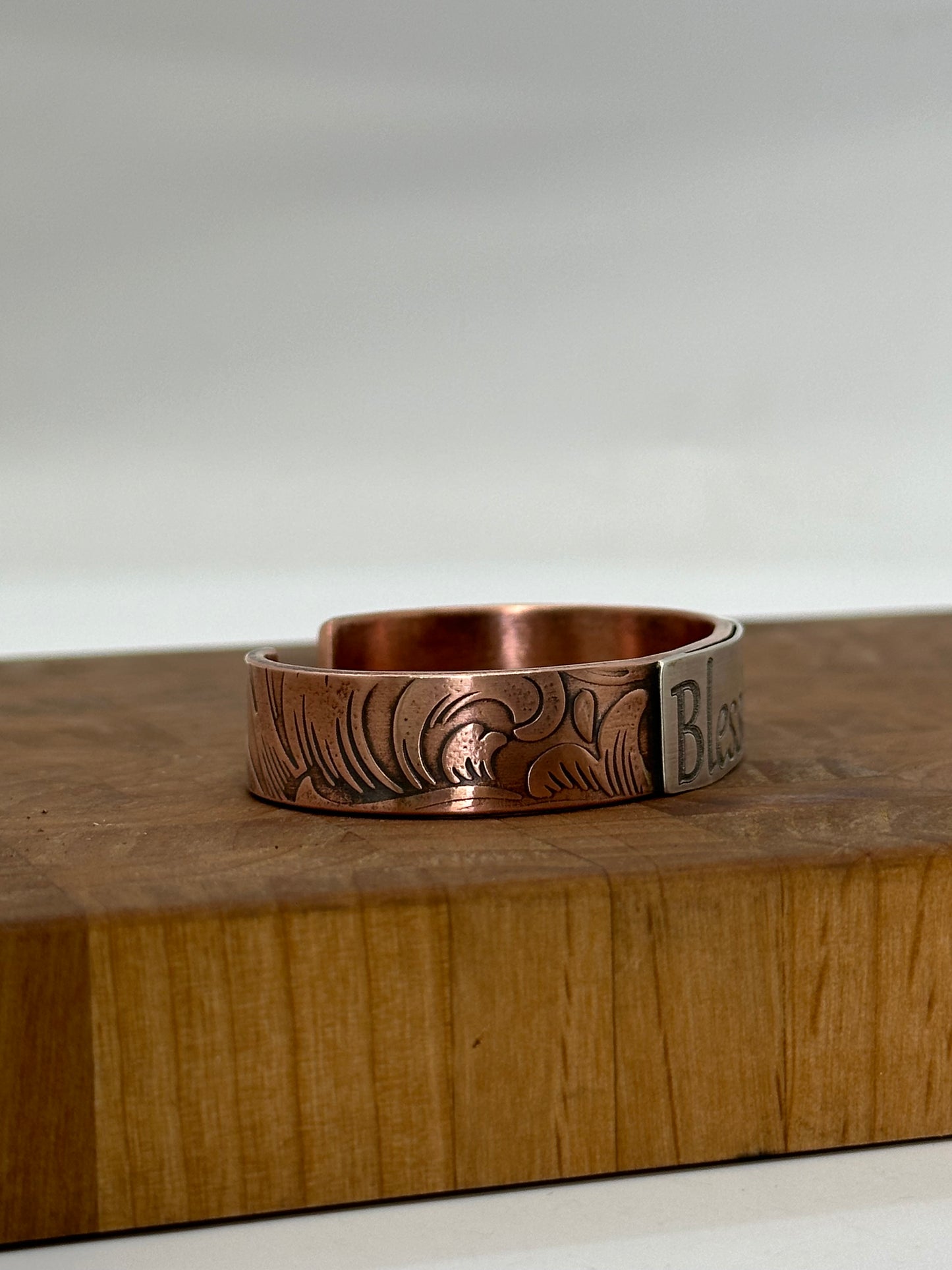 1/2 inch copper bracelet with blessed saying