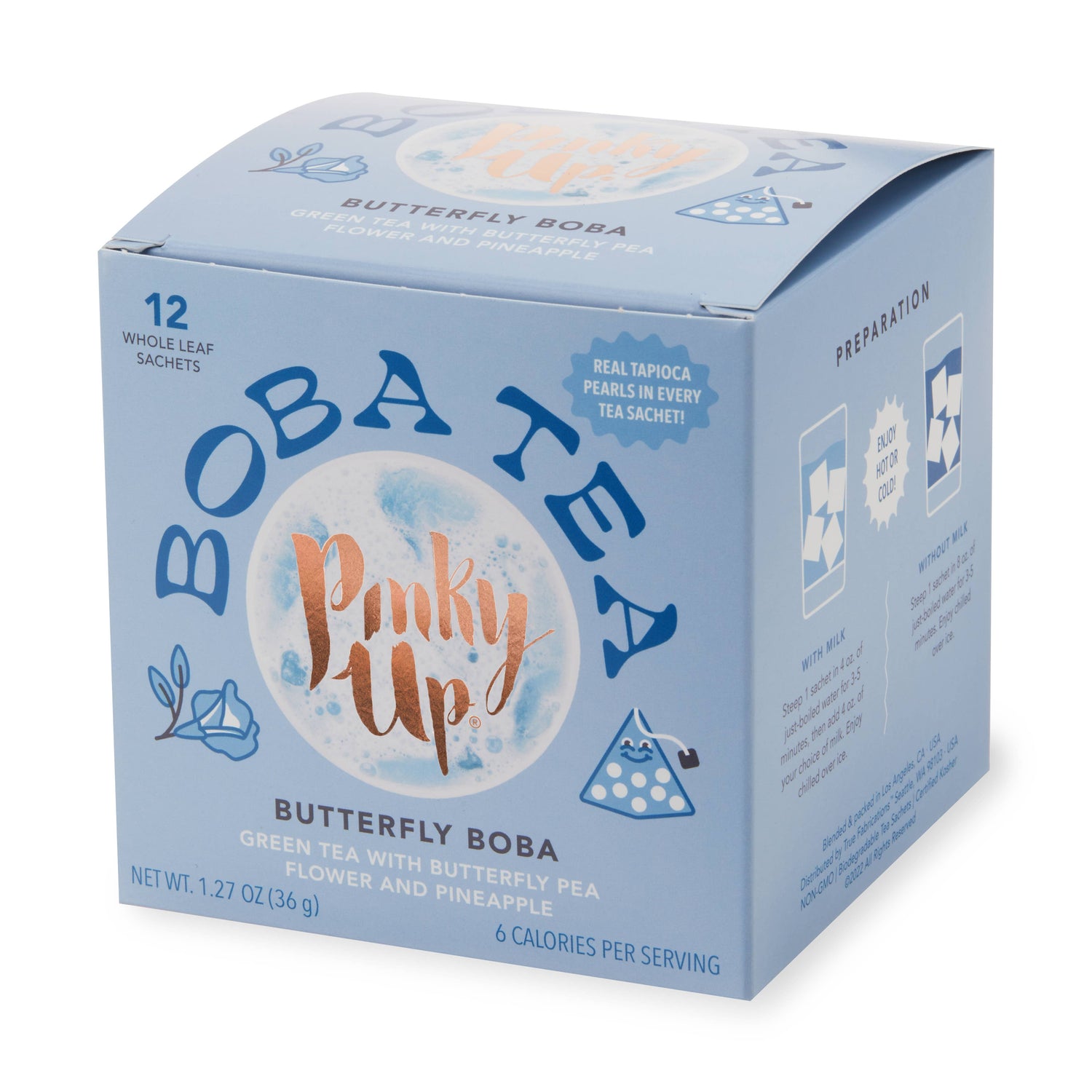 Boba Tea - Butterfly - Box of 12 Wrapped Pyramid Sachets