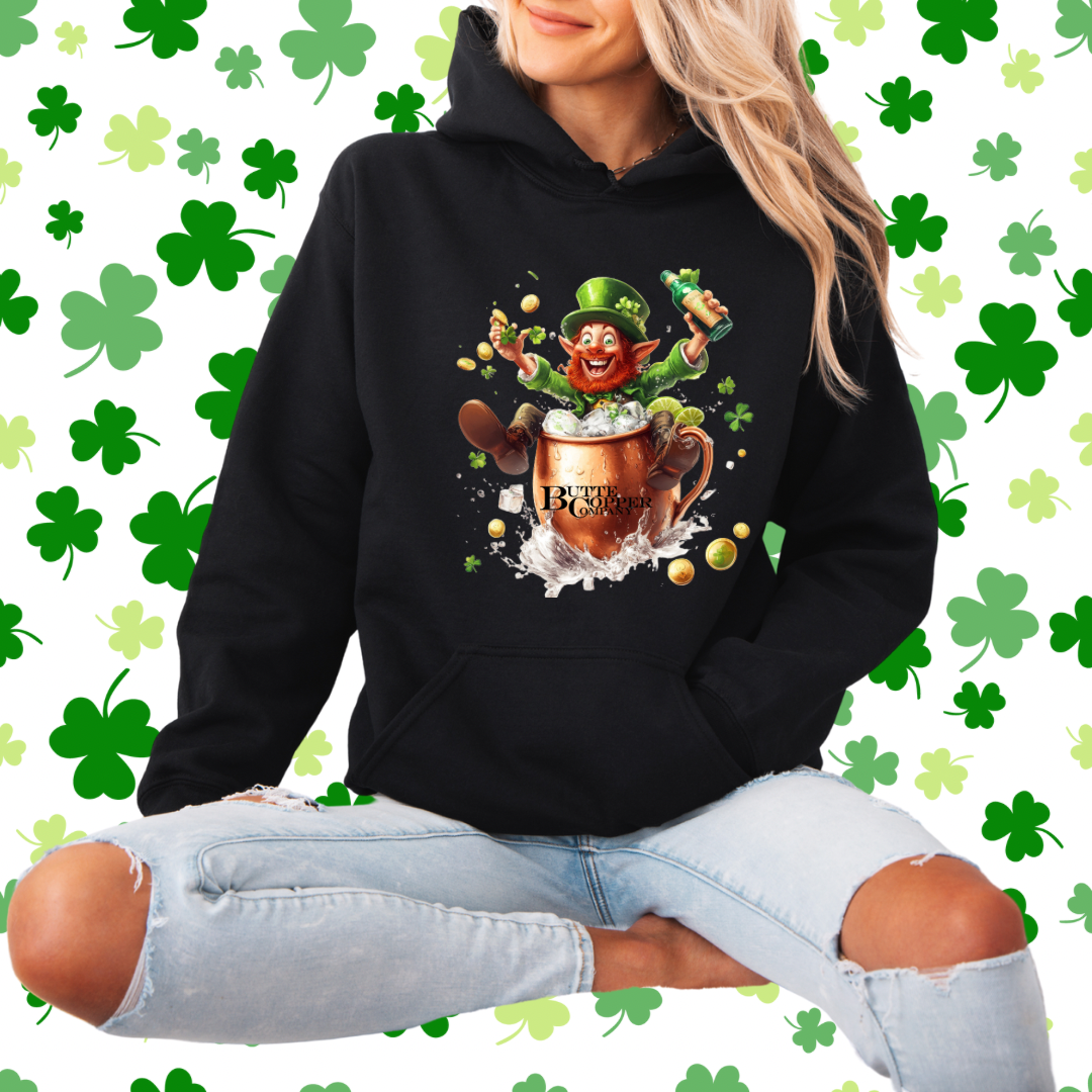 Leprechaun In a Copper Cup- Black Hoodie