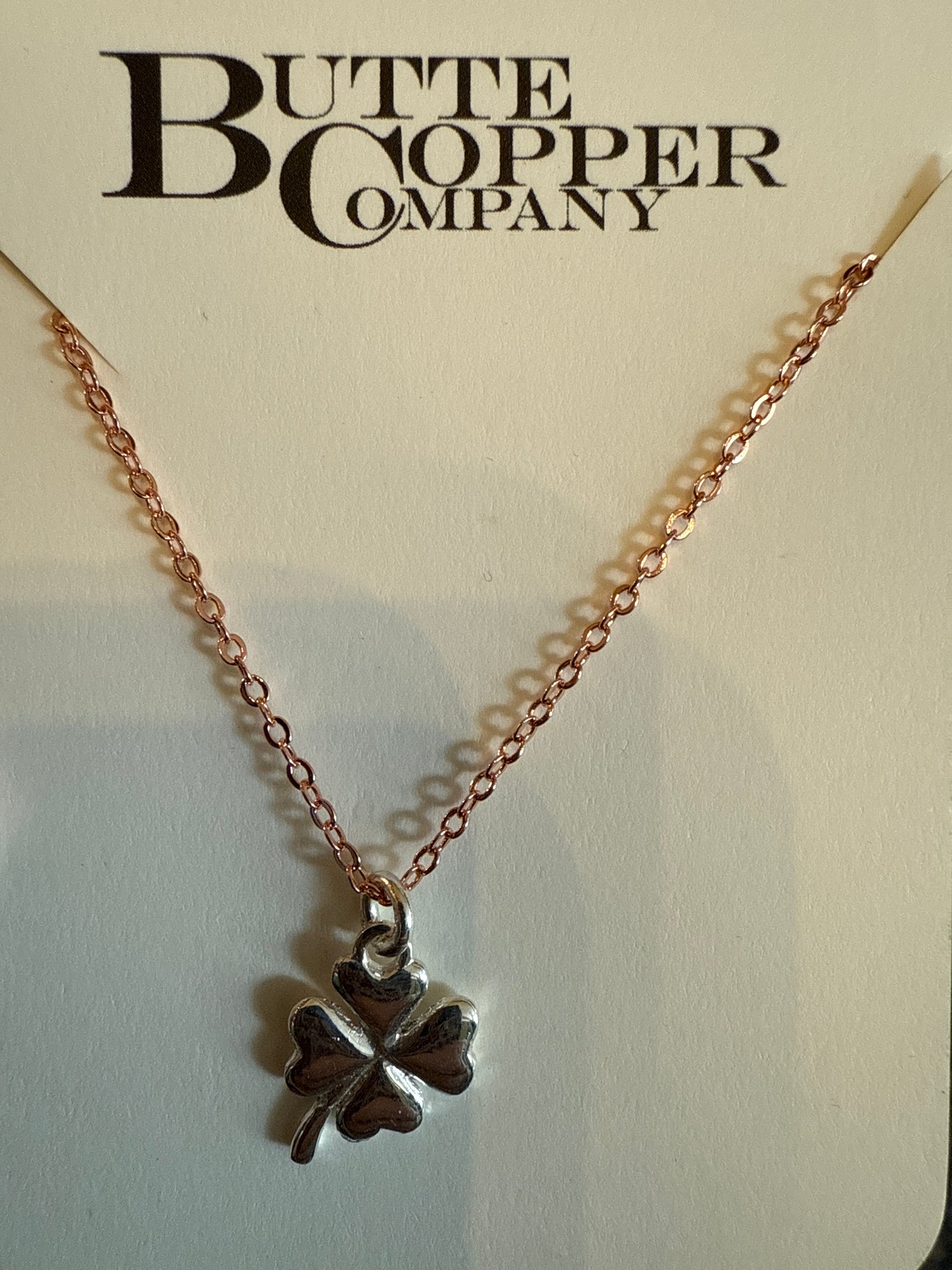 BCC Rose Gold Plated Necklace with Sterling Silver Shiny Shamrock