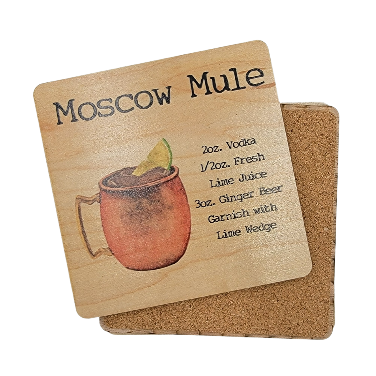 Moscow Mule Cocktail Wooden Bar Coaster