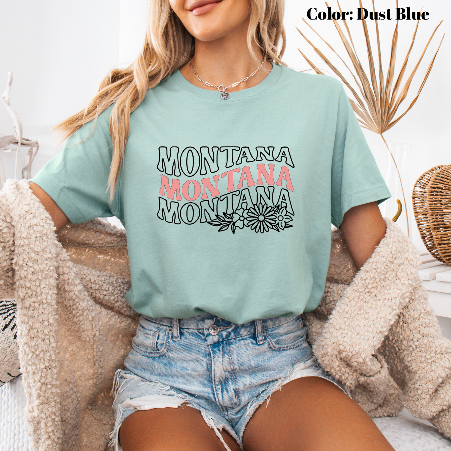 Montana Wildflower Crewneck-Dusty Blue