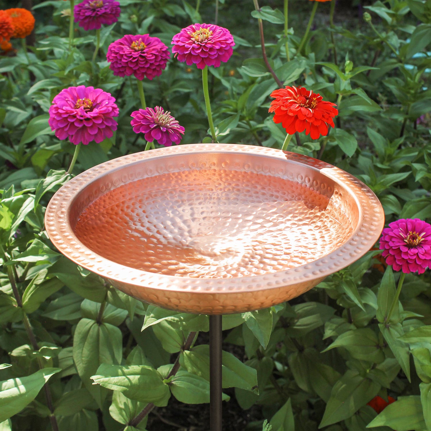 Hammered Solid Copper Birdbath- Stake