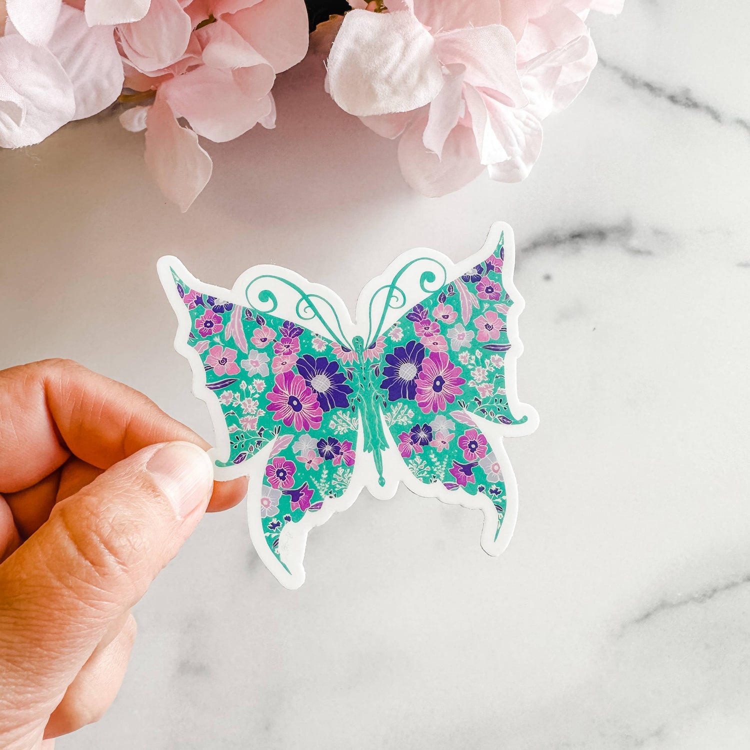 Floral Butterfly Green Purple Sticker Decal