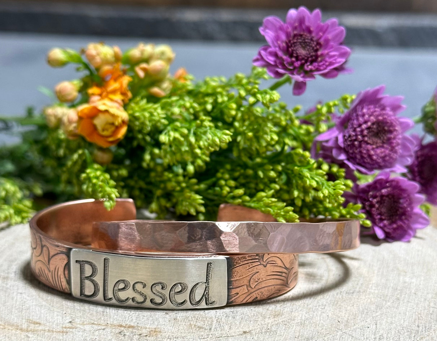 1/2 inch copper bracelet with blessed saying