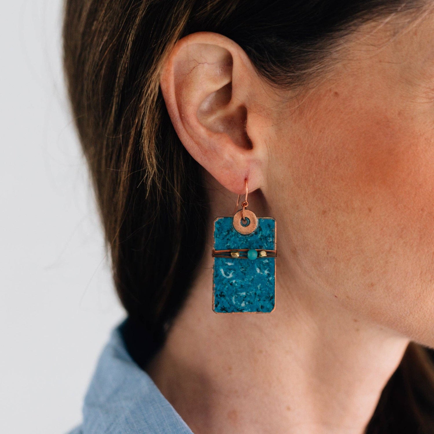 Copper and Blue Patina Earrings