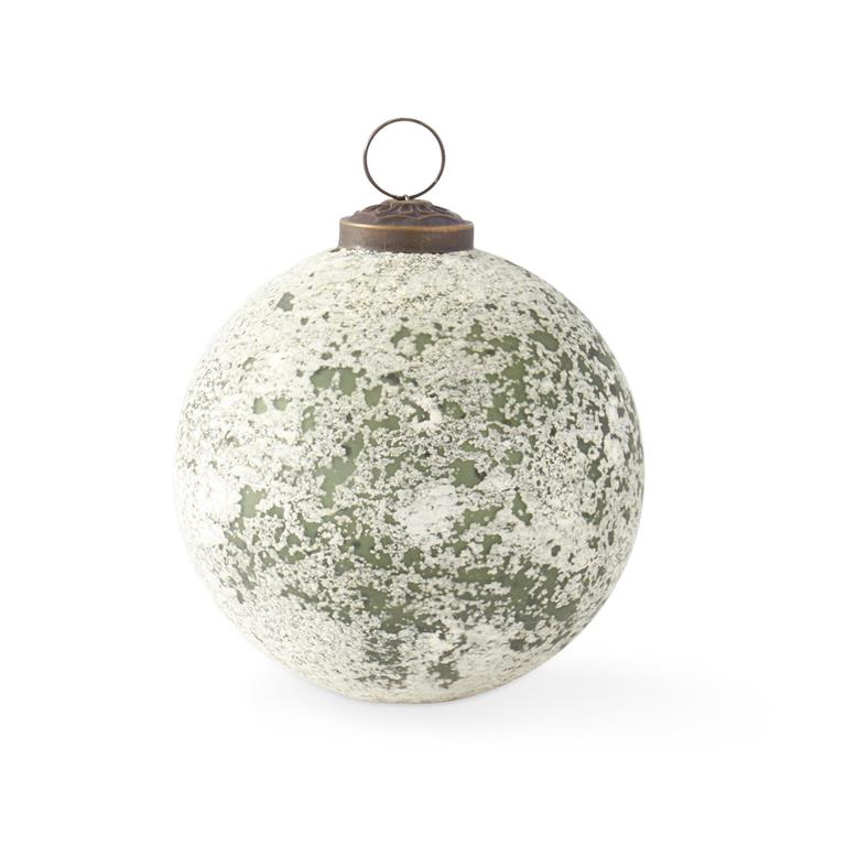 4 Inch White Speckled Light Green Glass Ornament
