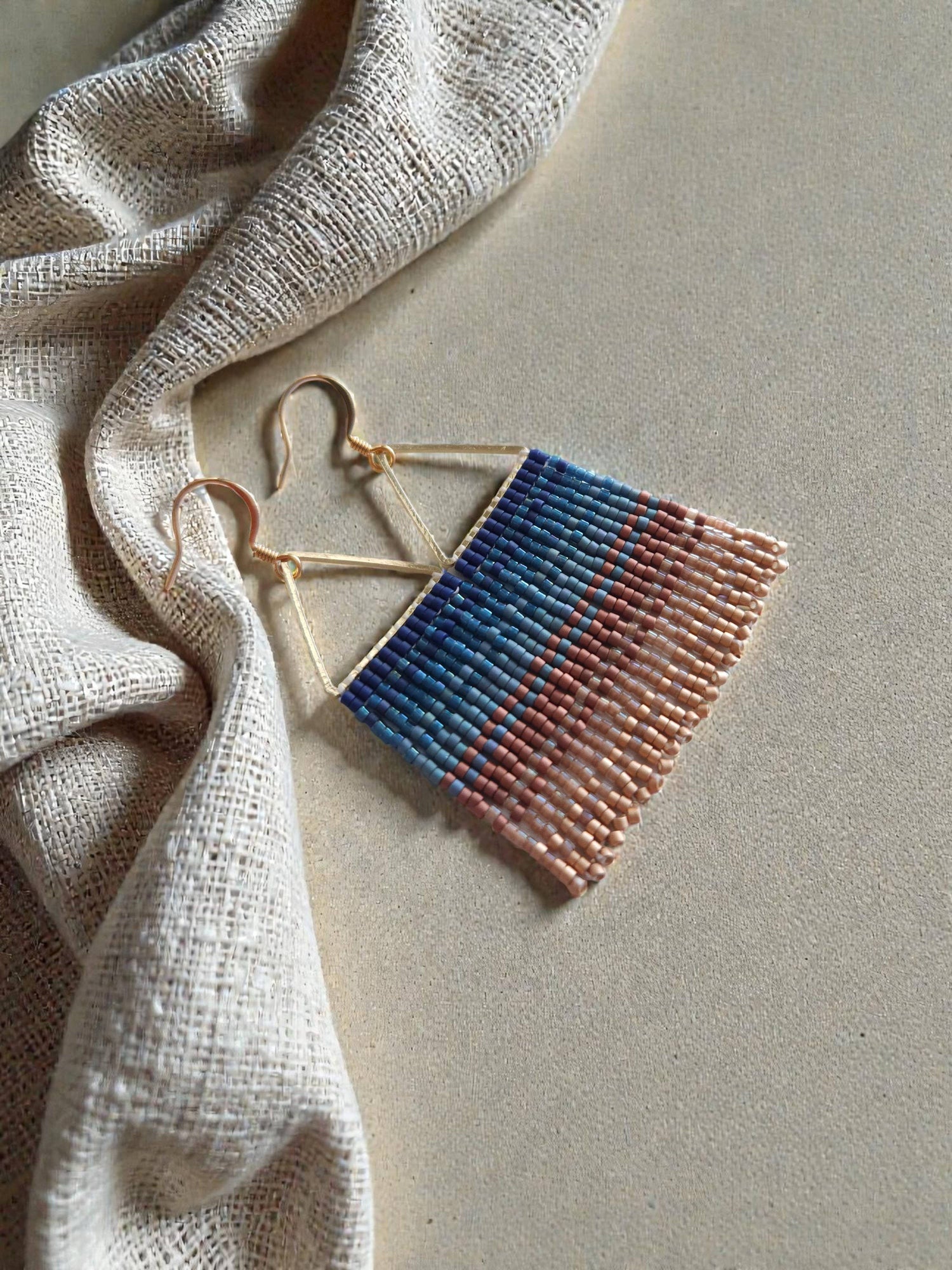 Montana 4- Ombre Fringe Triangle Earrings, Handwoven Jewelry