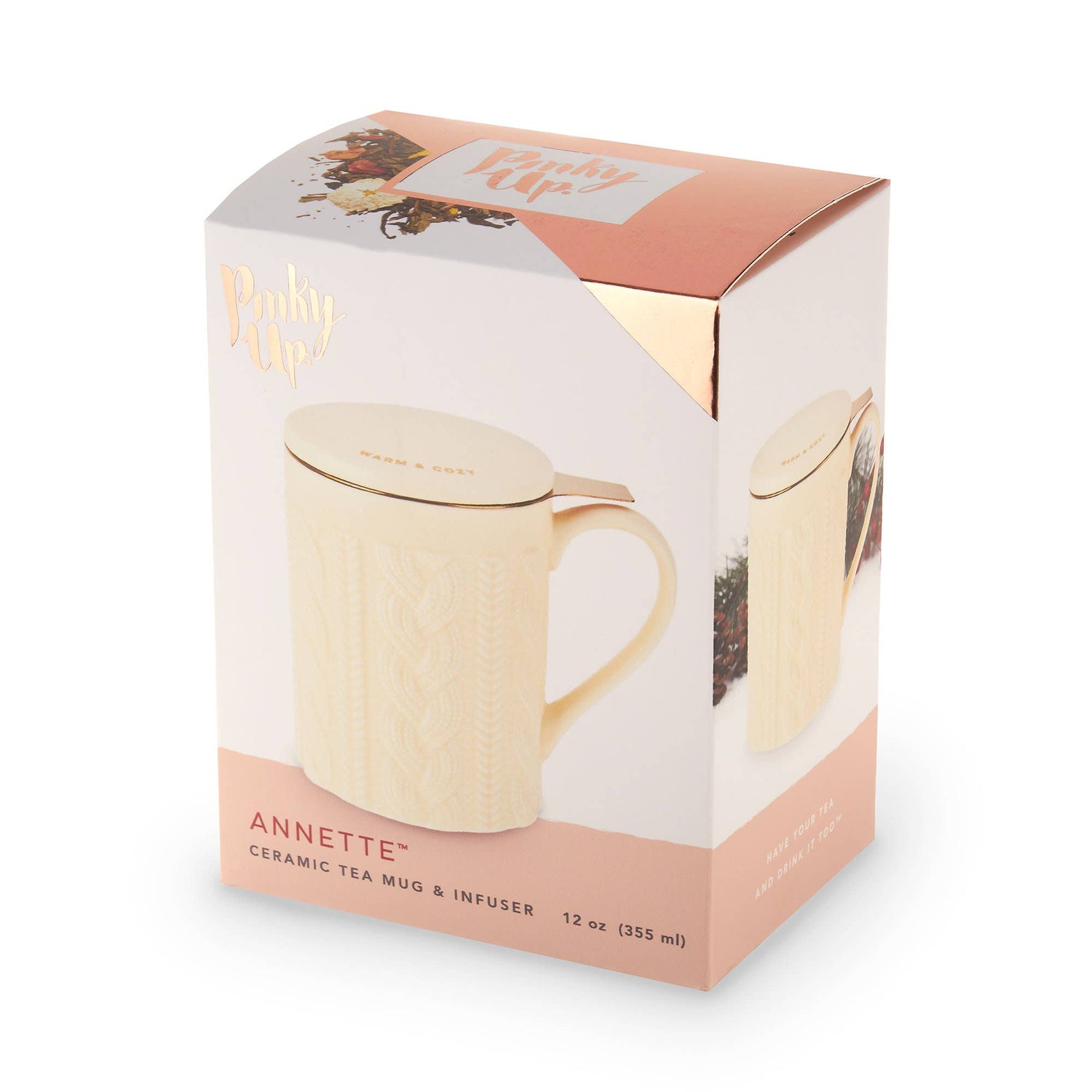 Annette™ 3D Ceramic Mug with Infuser Knit Warm and Cozy