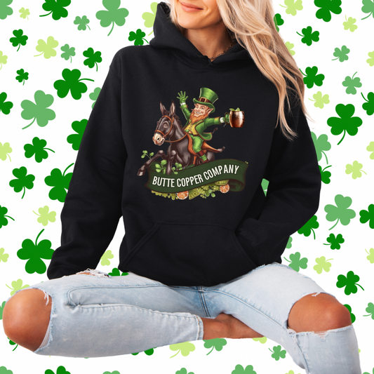 Leprechaun Riding a Donkey- Black Hoodie