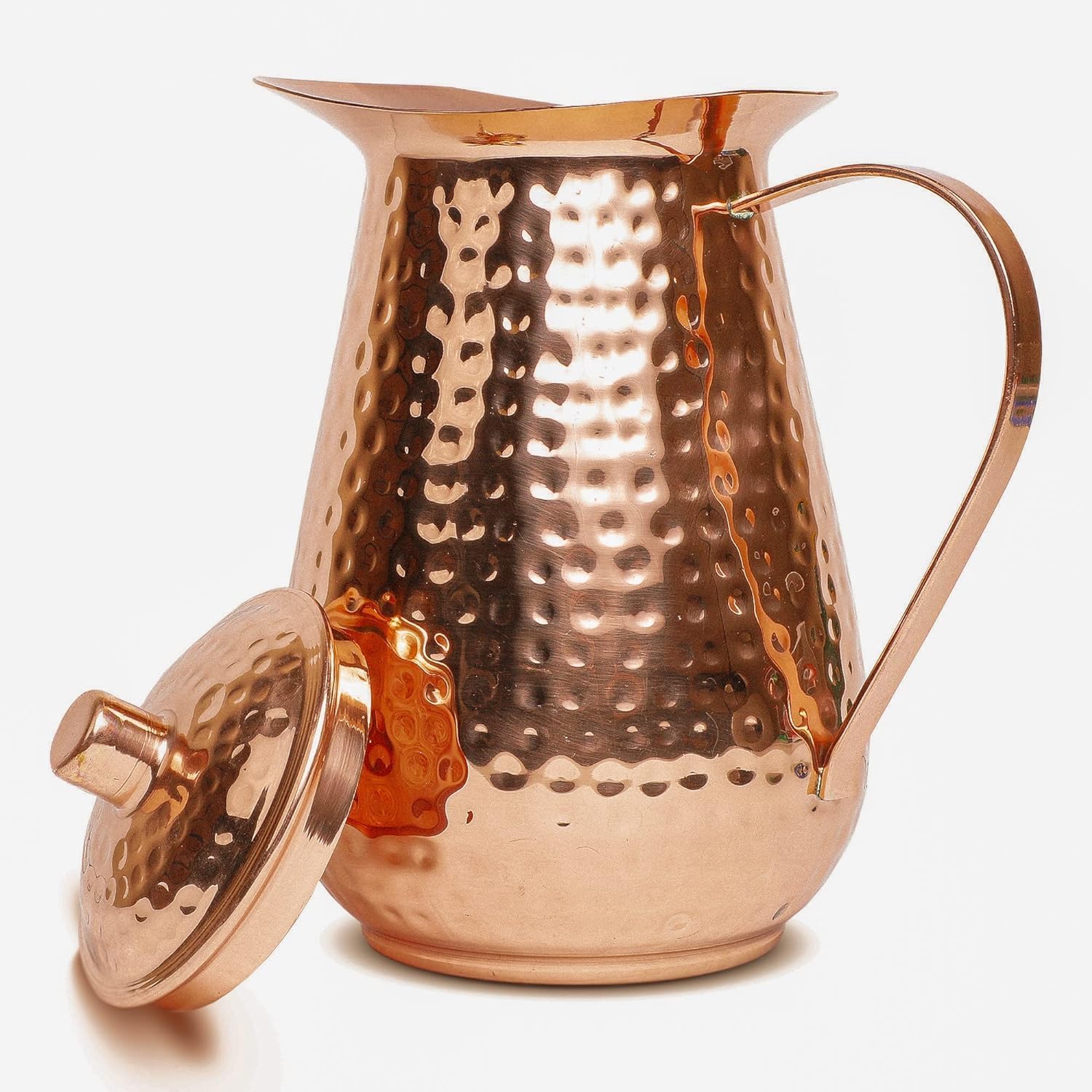 Shiny Hammered Solid Copper Water Pitcher