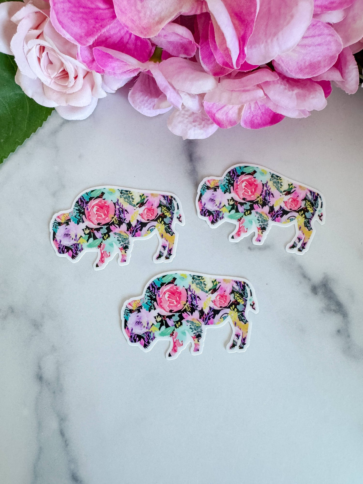 Bright Floral Black Bison Watercolor Sticker Decal
