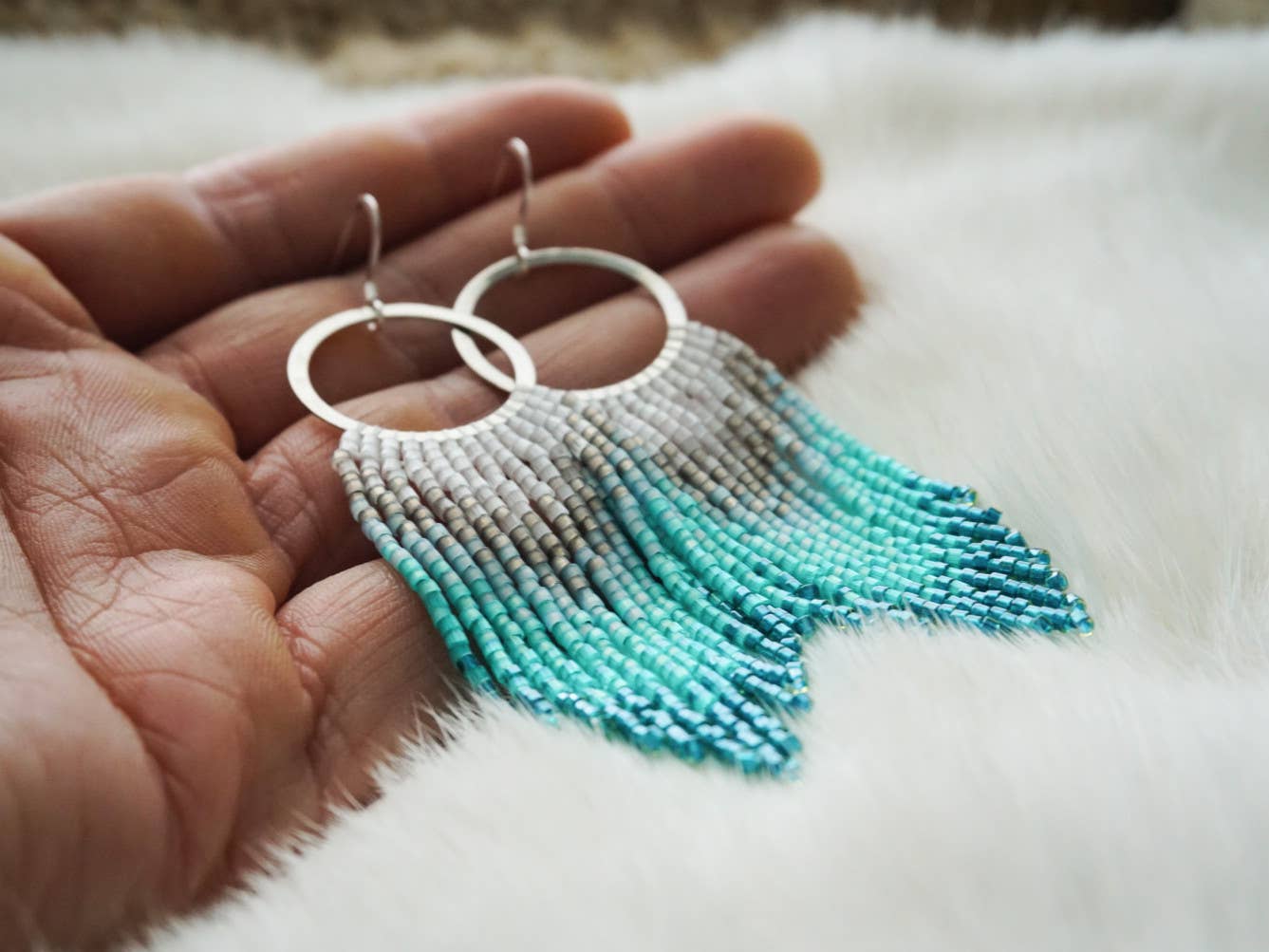 Gianna - Silver to Teal Ombre Fringe Earrings