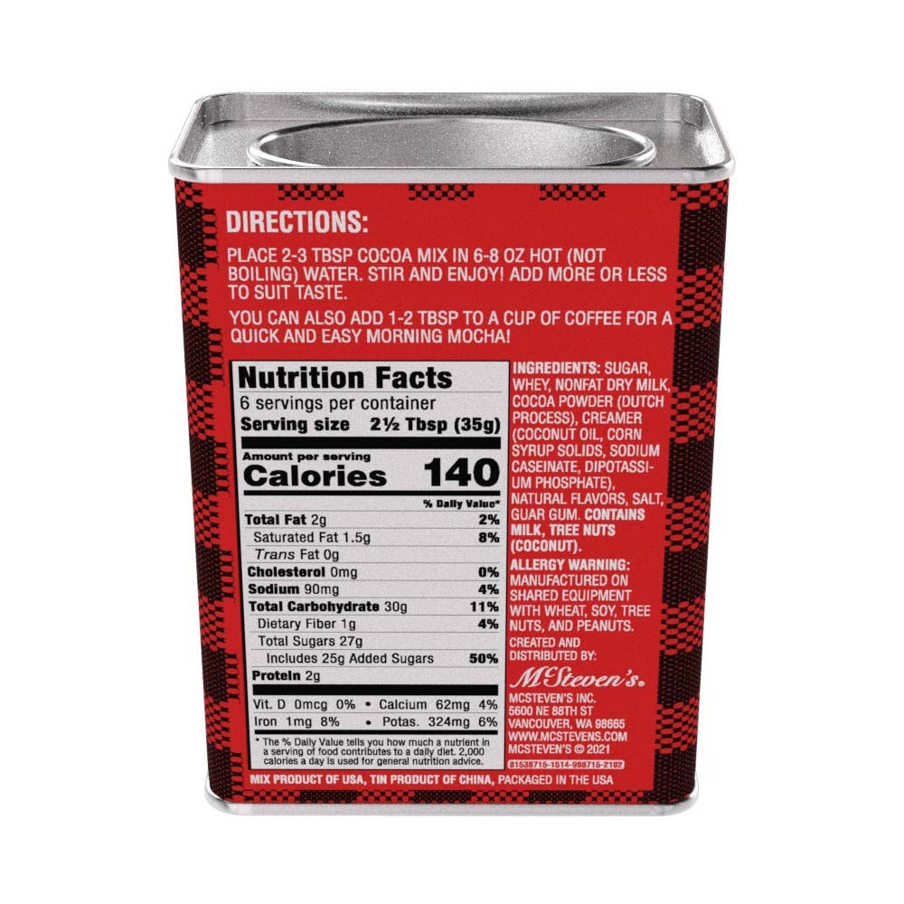 Season's Greetings Red Plaid Chocolate Hot Cocoa (8oz Tins)