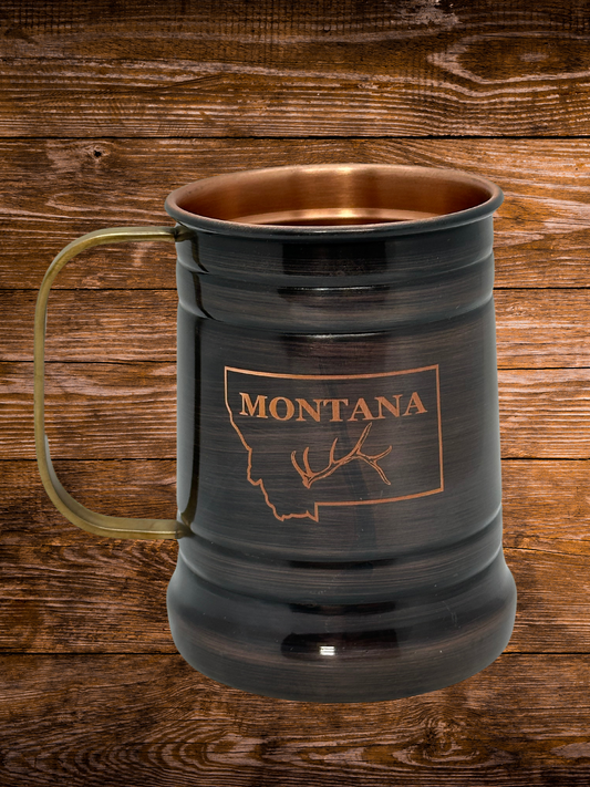 Montana with Elk Antler Antique Tankard