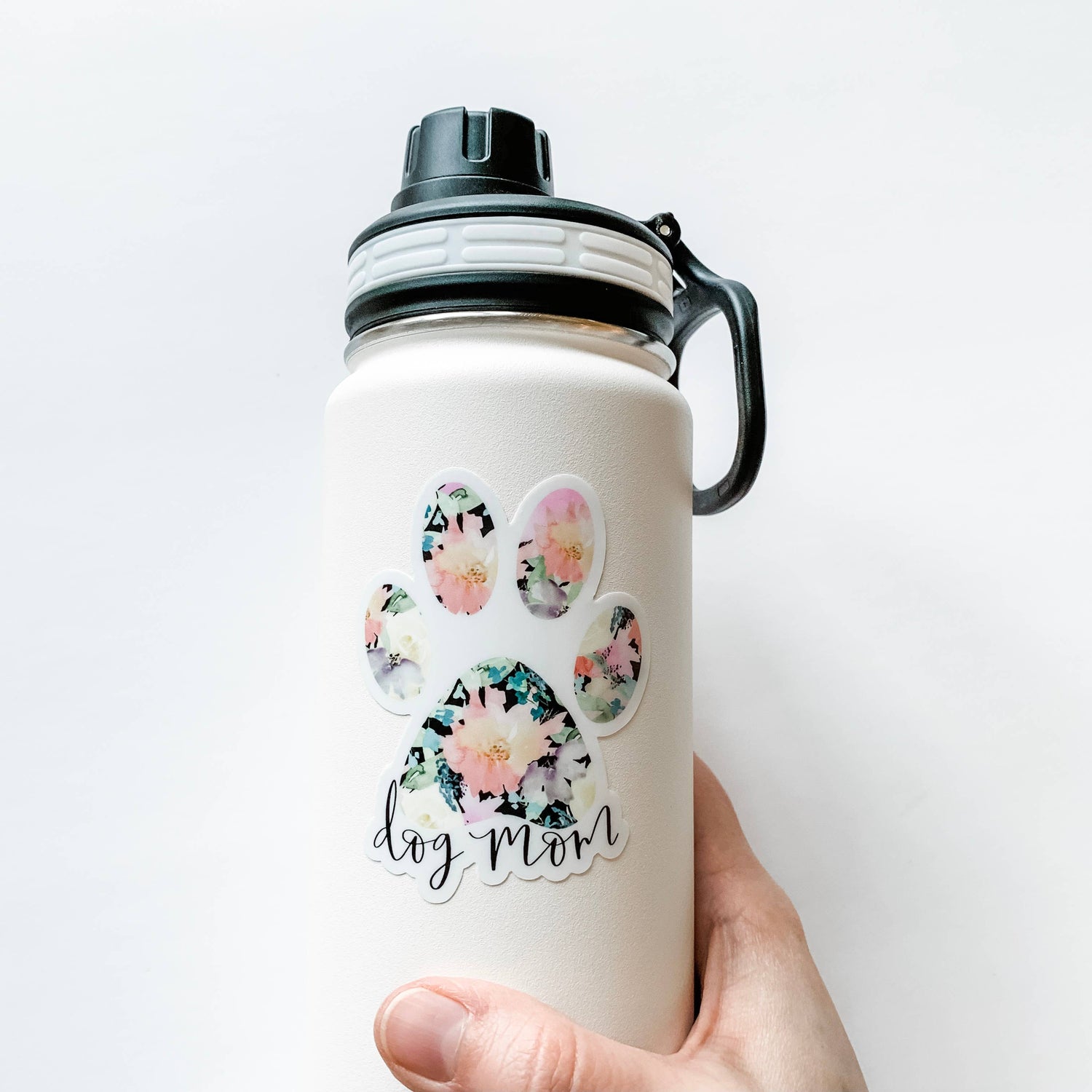 Dog Mom Black Floral Paw Print Sticker