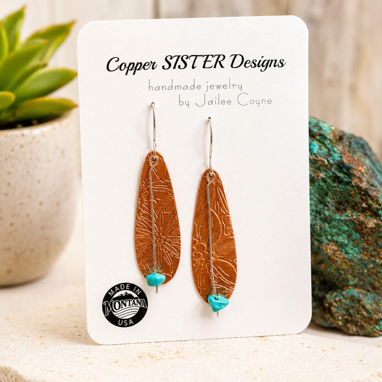 Copper & Turquoise Floral Earrings