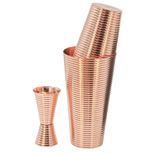 Fluted Copper 3 Piece Cocktail Shaker