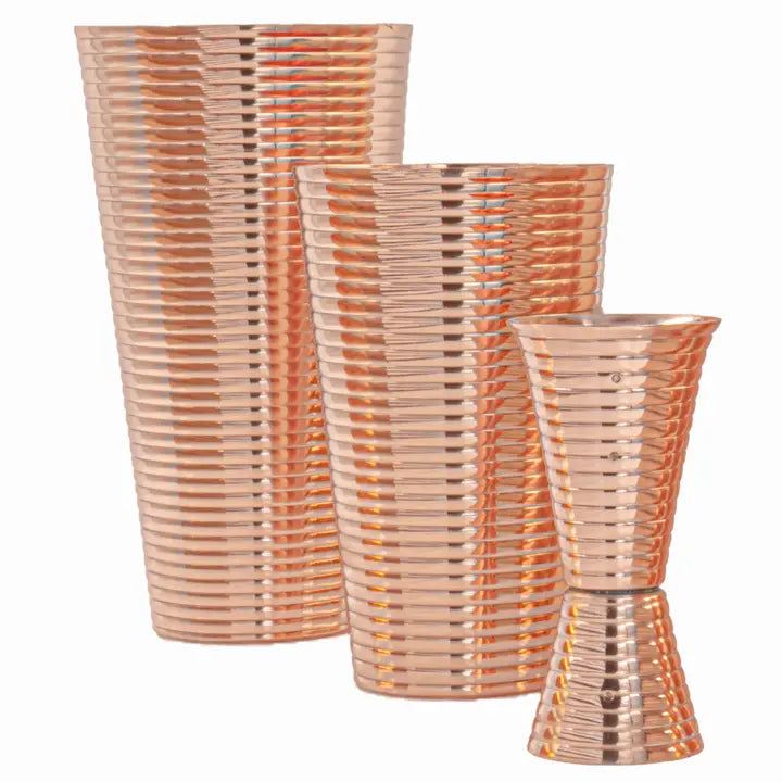 Fluted Copper 3 Piece Cocktail Shaker
