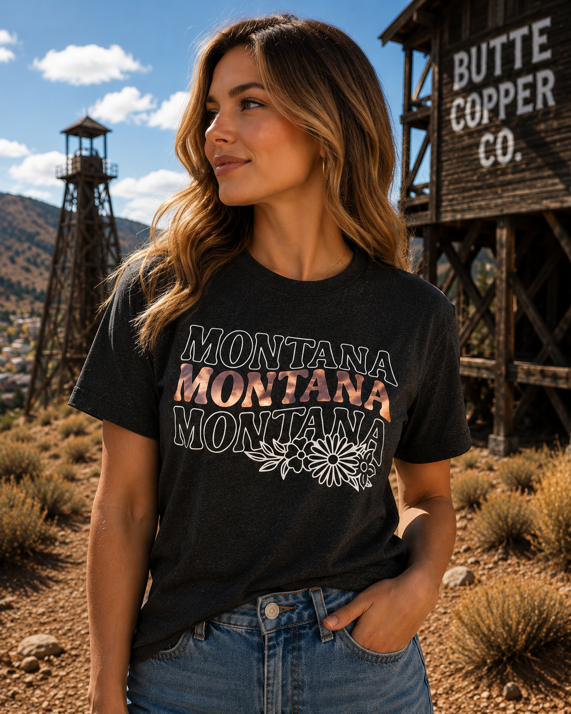 Montana Wildflower- Heather Black T-Shirt