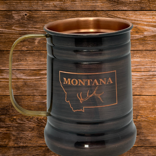 Montana with Elk Antler Antique Tankard