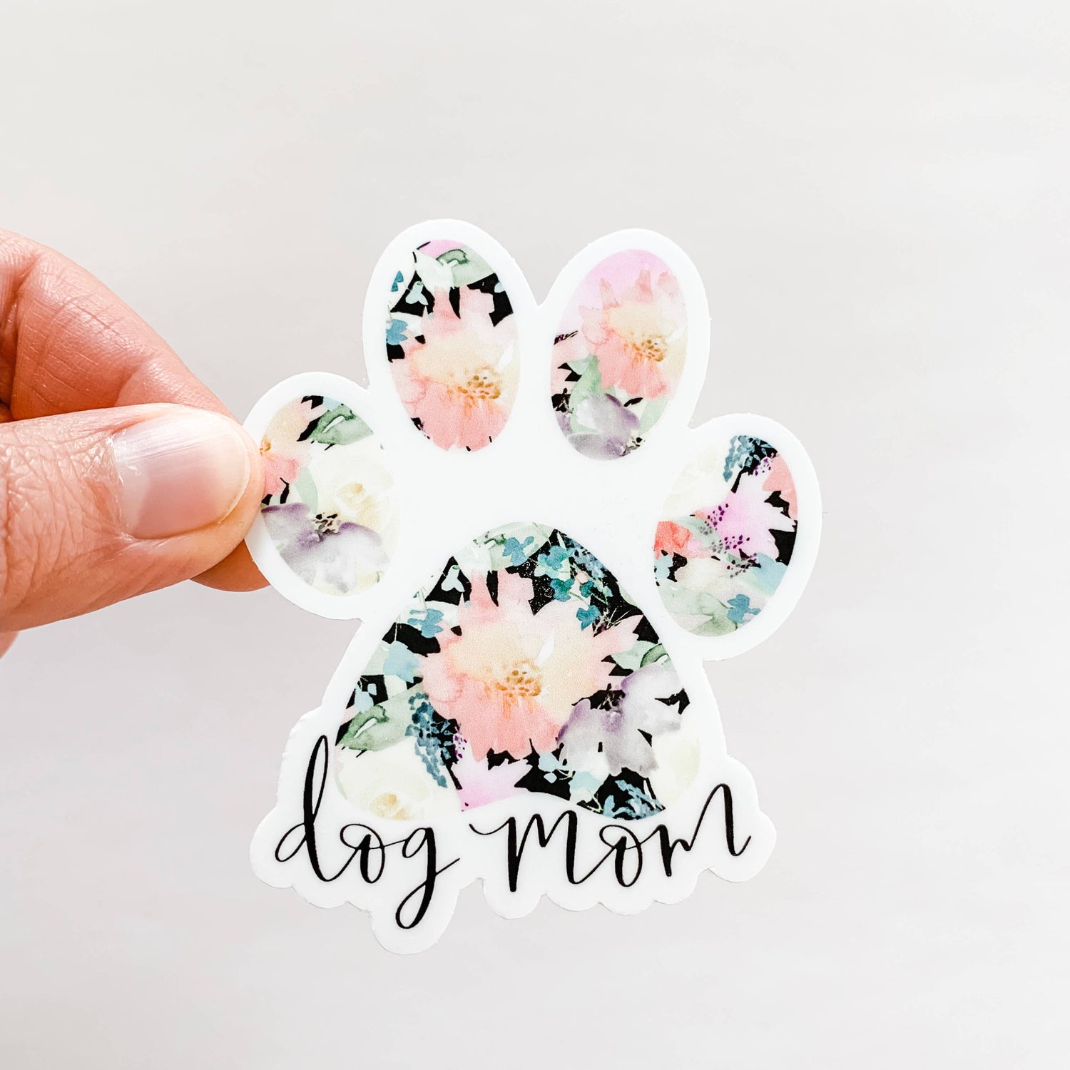 Dog Mom Black Floral Paw Print Sticker