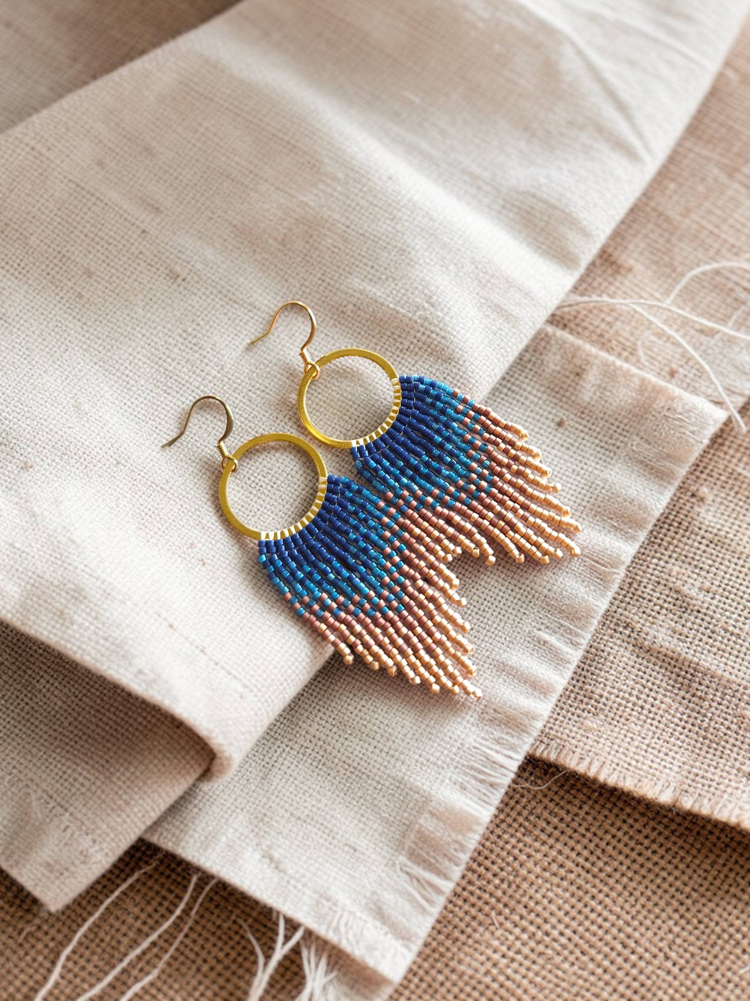 Montana - Ombre Fringe Hoop Earrings, Handwoven Jewelry