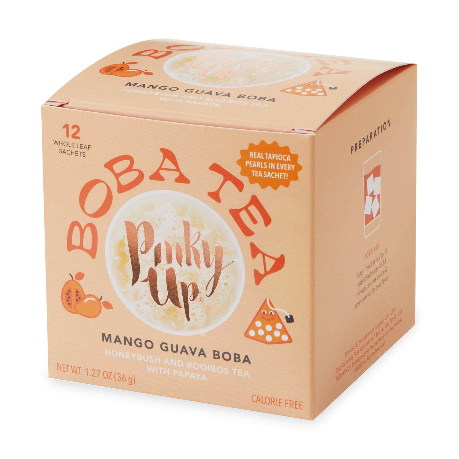 Boba Tea - Mango Guava - Box of 12 Wrapped Pyramid Sachets