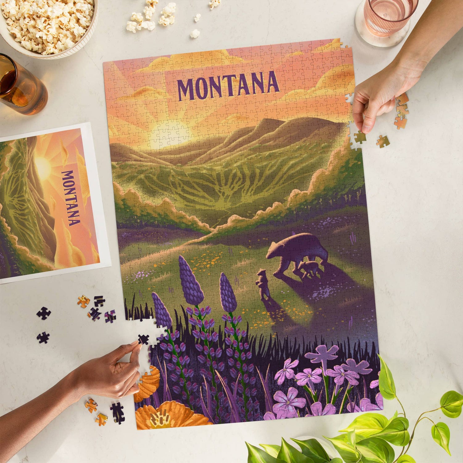1000 PIECE PUZZLE Montana, Lithograph, Bear & Spring Flower