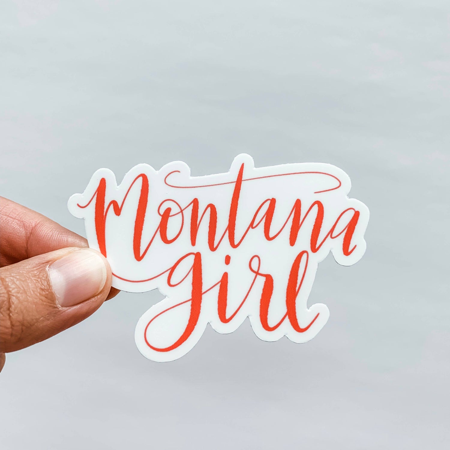 Montana Girl Hand Lettered Sticker Decal Bright Coral