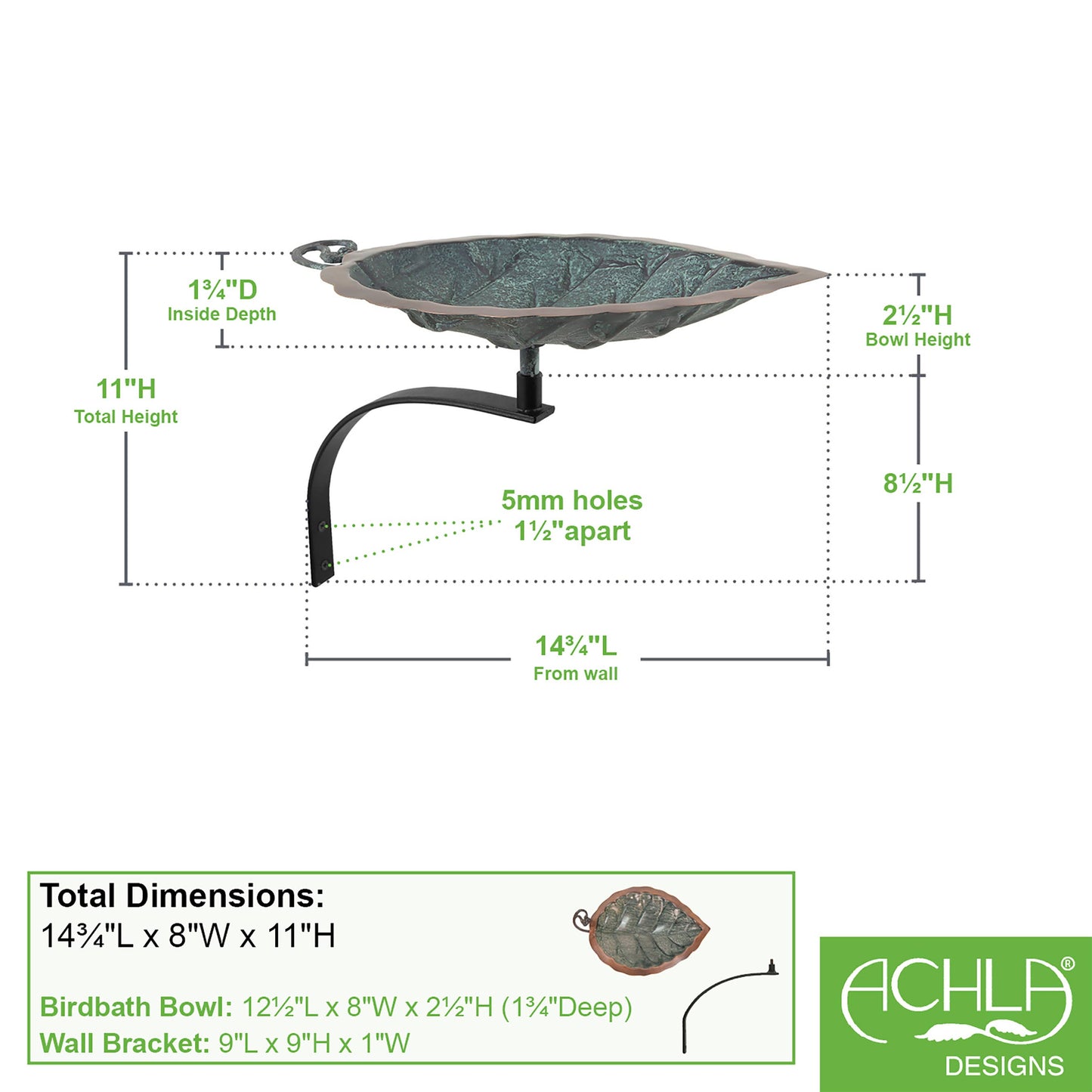 Aspen Leaf Birdbath- Wall Mount Bracket