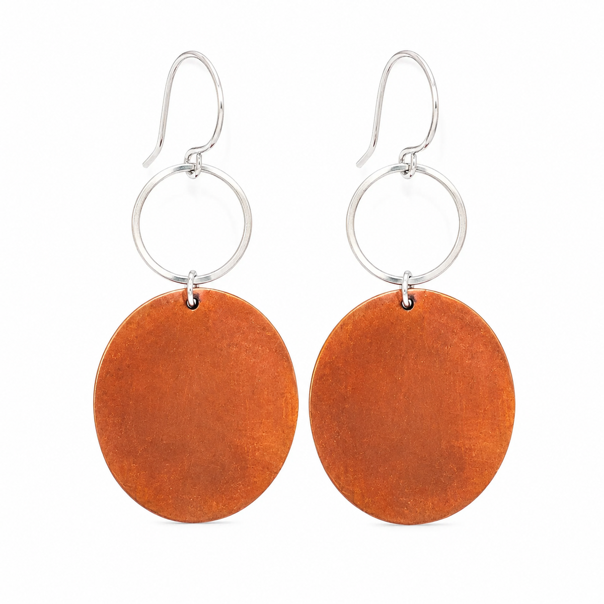 Handmade Rustic Copper & Sterling Silver Circle Earrings