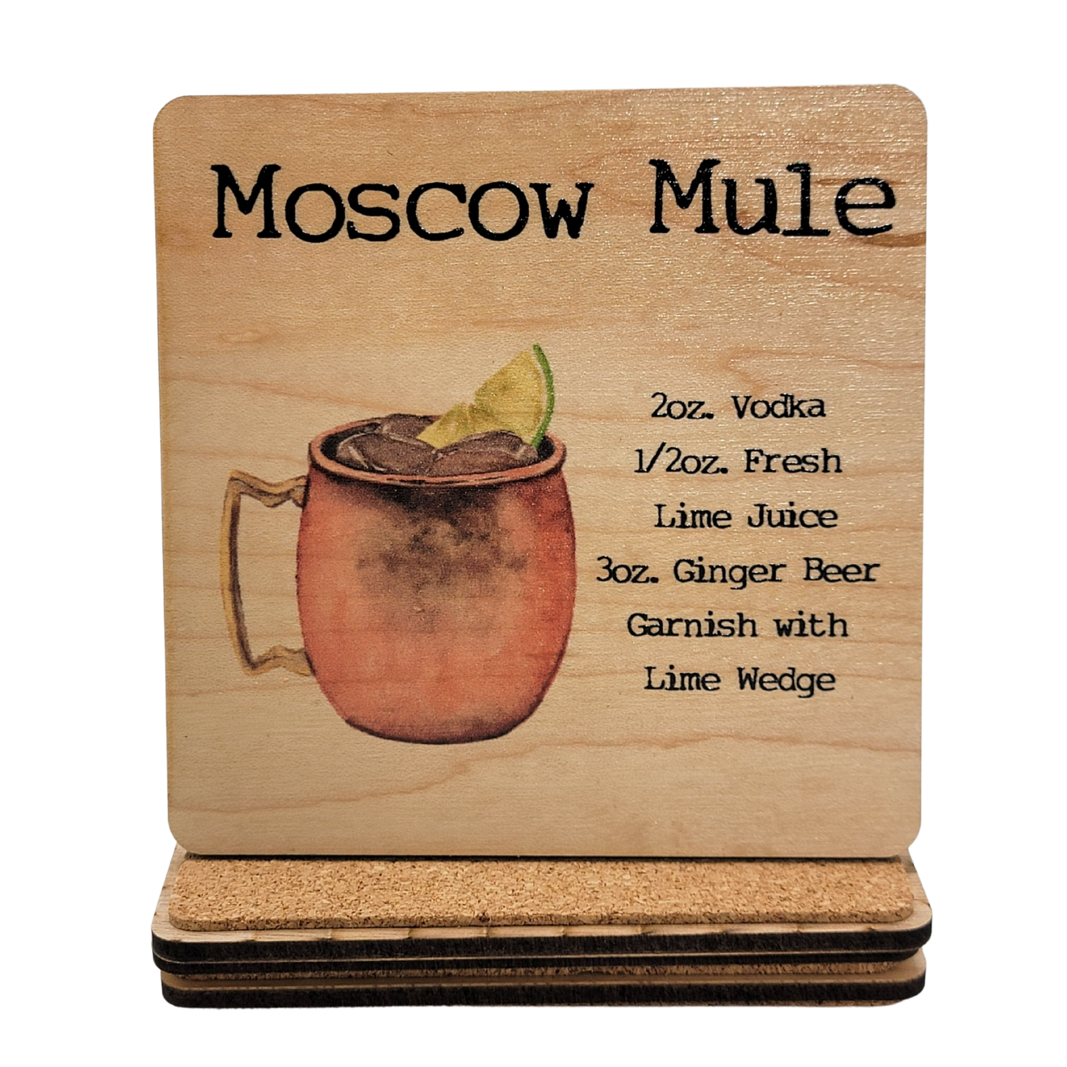 Moscow Mule Cocktail Wooden Bar Coaster