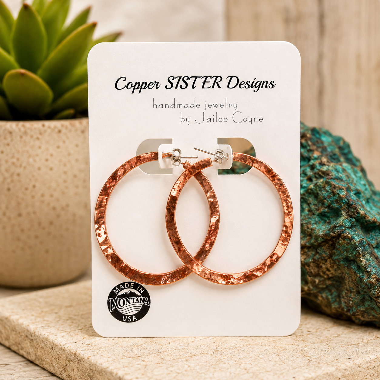 Hammered Copper Hoops