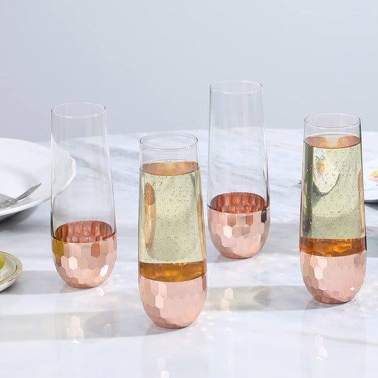 Hammered Copper Stemless Champagne Flute