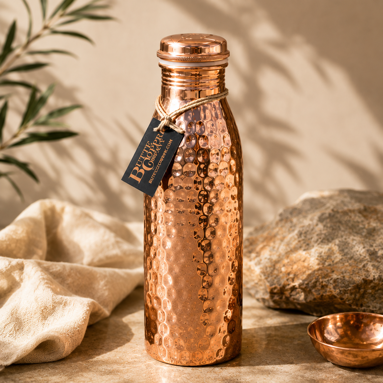 Shiny Hammered Copper Water Bottle