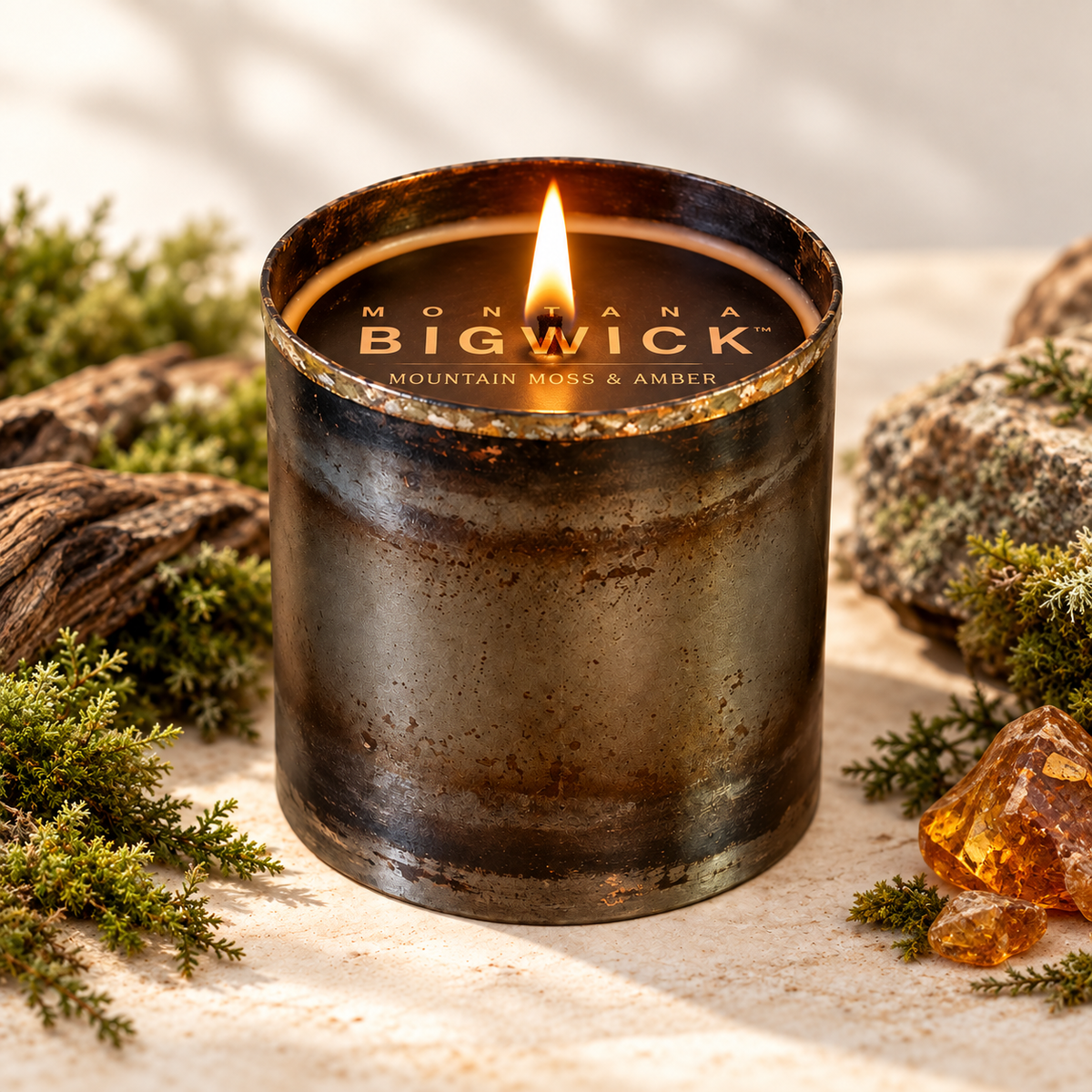 Montana Bigwick Large Rustic Tin Mountain Moss & Amber candle