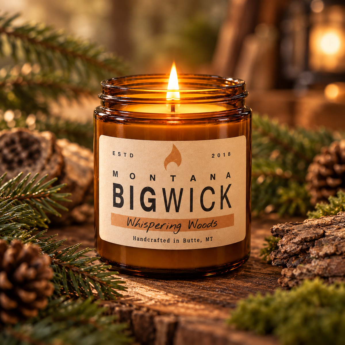 Montana Big Wick Small Amber Whispering Woods candle