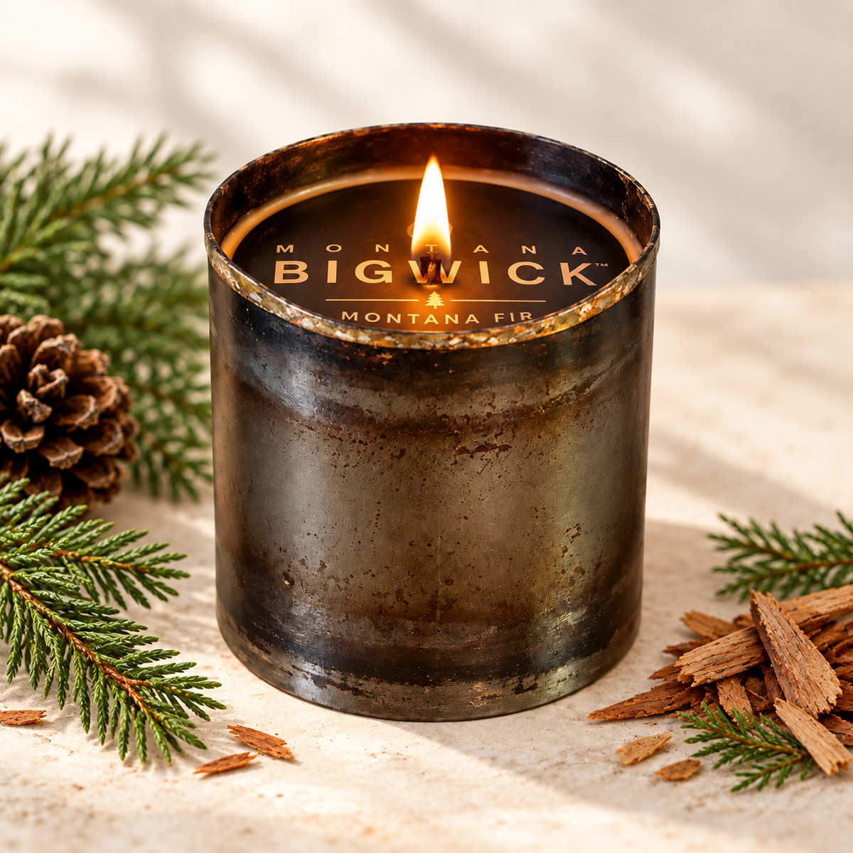 Montana Bigwick Large Rustic Tin Montana Fir candle