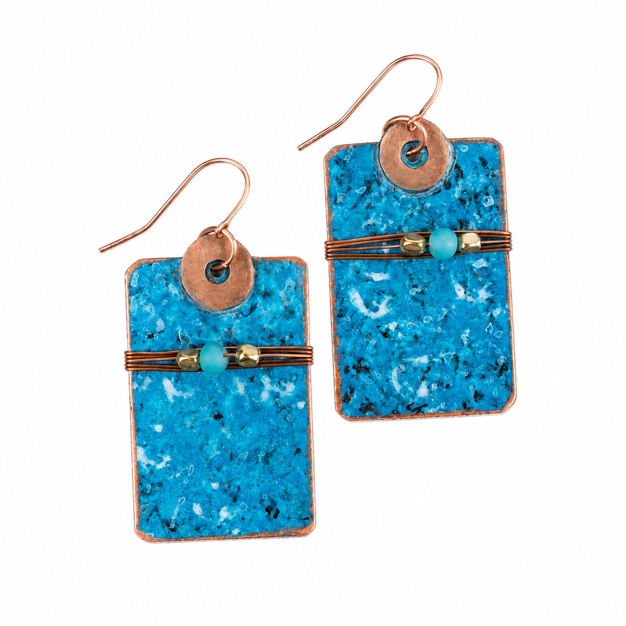 Copper and Blue Patina Earrings